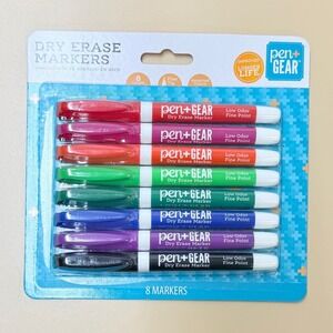 Pen+Gear Dry Erase Markers 8 Count Assorted Colors Fine Tip Low Odor Non-Toxic